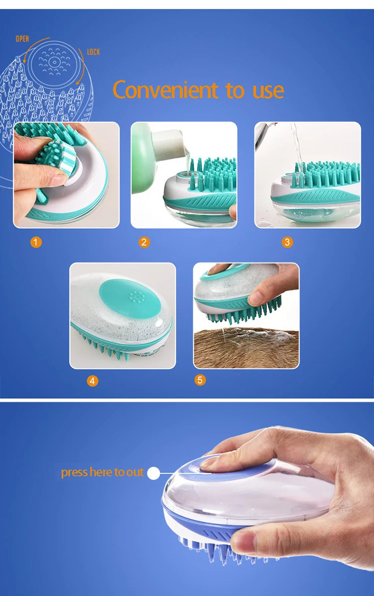 Pet Dog Cat Bath Brush 2-in-1 Pet SPA Massage Comb Soft Silicone Pet Shower Hair Grooming Cmob Dog Cleaning Tool Pet Supplies