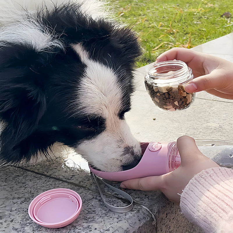 Garrafa 2 em 1 para Pets – Água e Ração Sempre à Mão Durante os Passeios! 🐶🐱